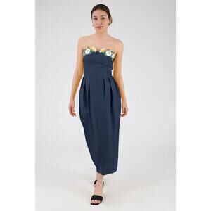 Fanm Mon Lorr Cotton Midi Dress in Navy Blue Size XS